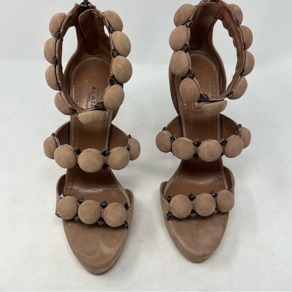 Alaia Bombe Ankle Strap Suede Platform Stiletto Heels Size 38 Taupe - Picture 5 of 14